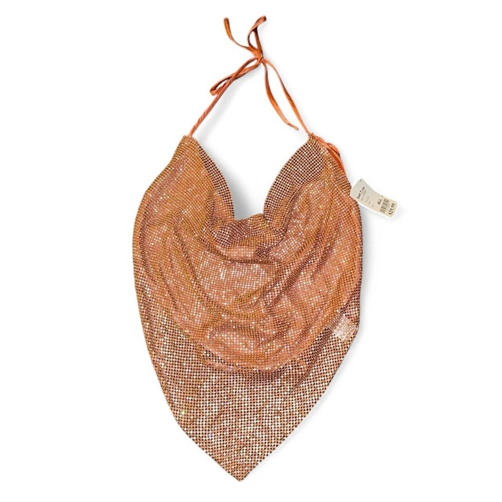 Salt Tree “Better Be” orange sequin cowl neck backless tie top